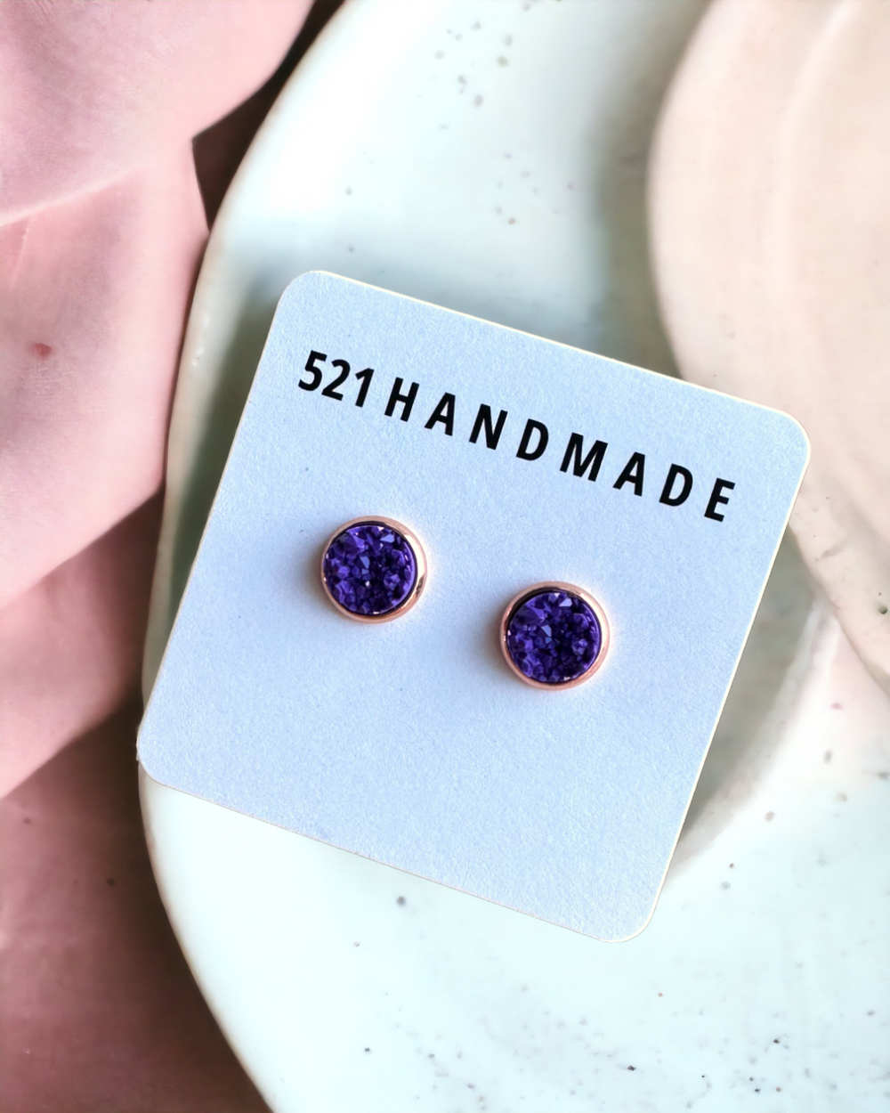 8mm Dark Purple Matte Druzy Studs