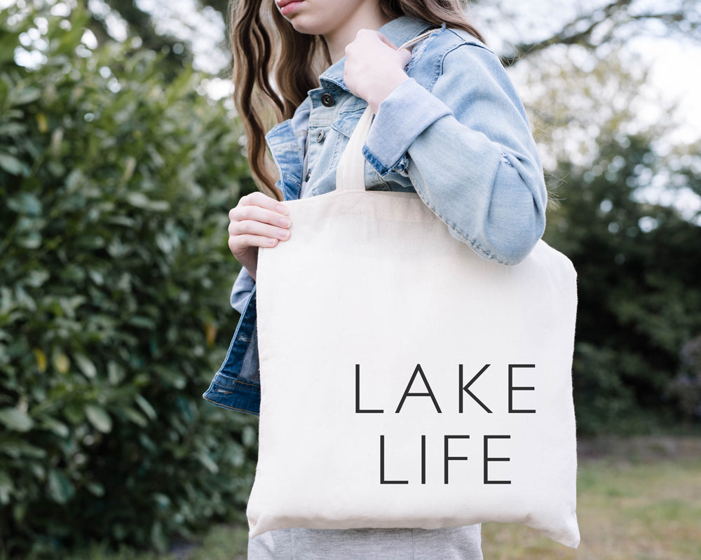 Lake life tote bag sale