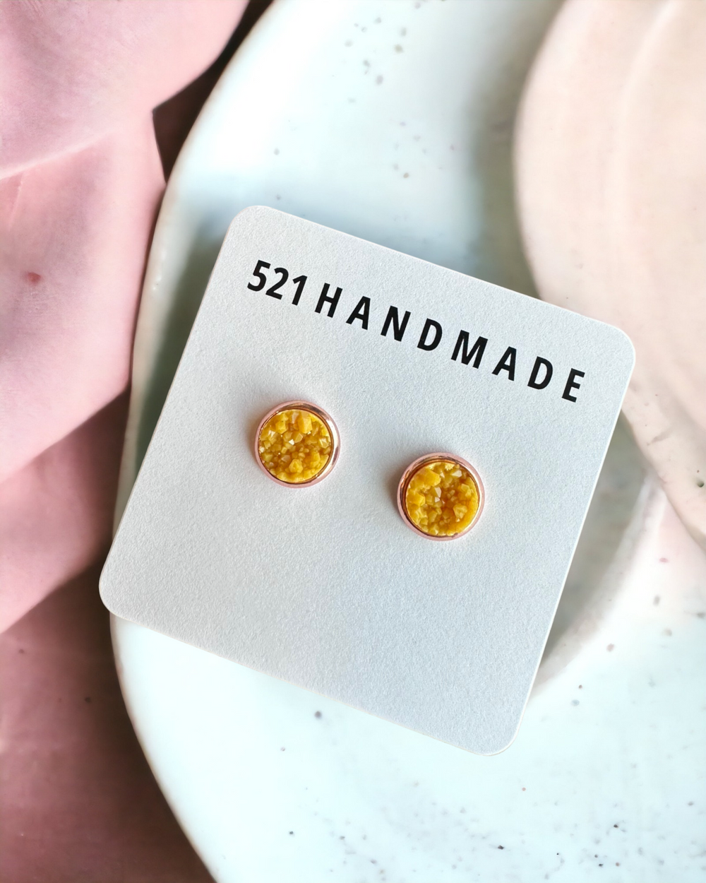 8mm Mustard Yellow Druzy Stud