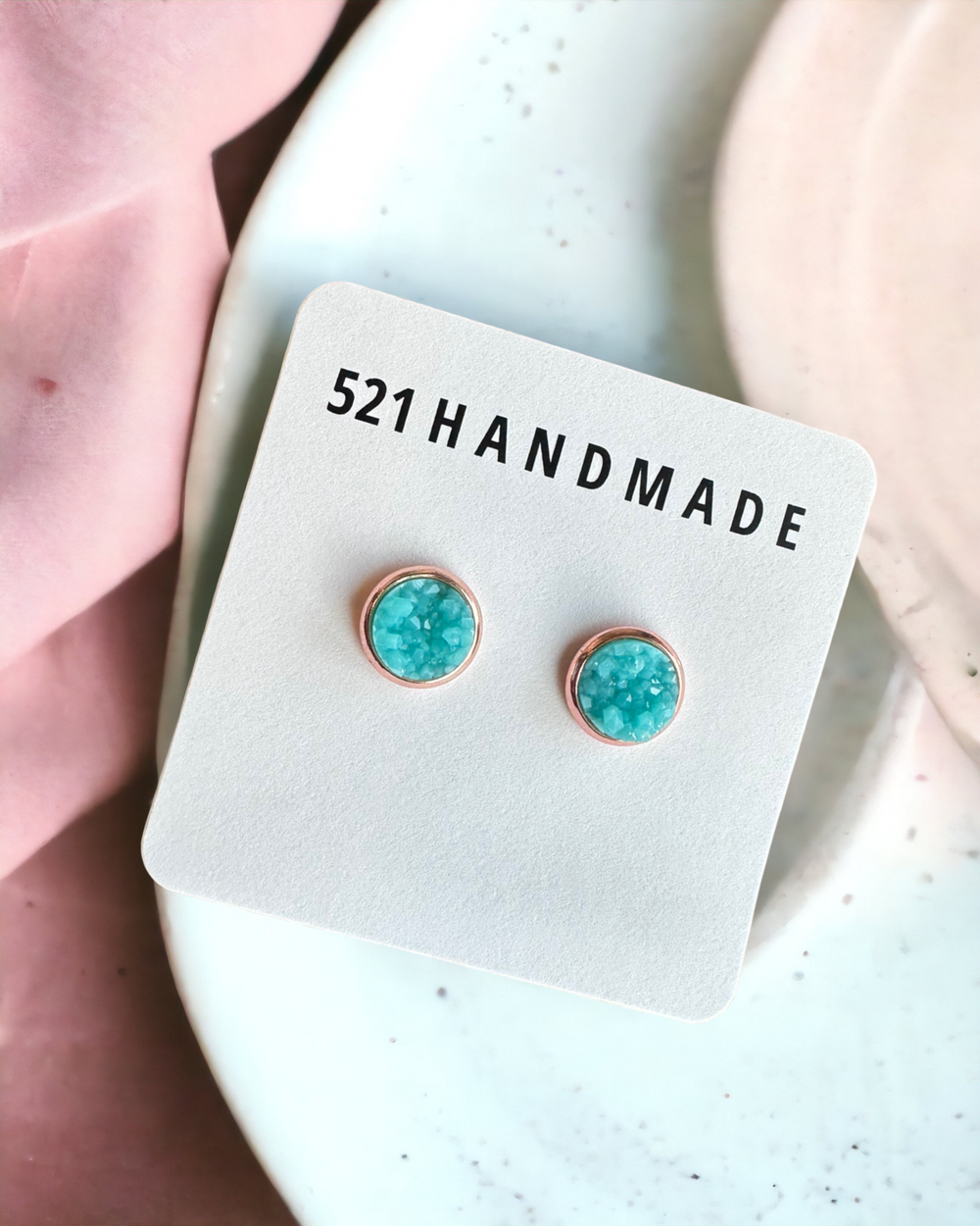 8mm Beachy Blue Druzy Stud