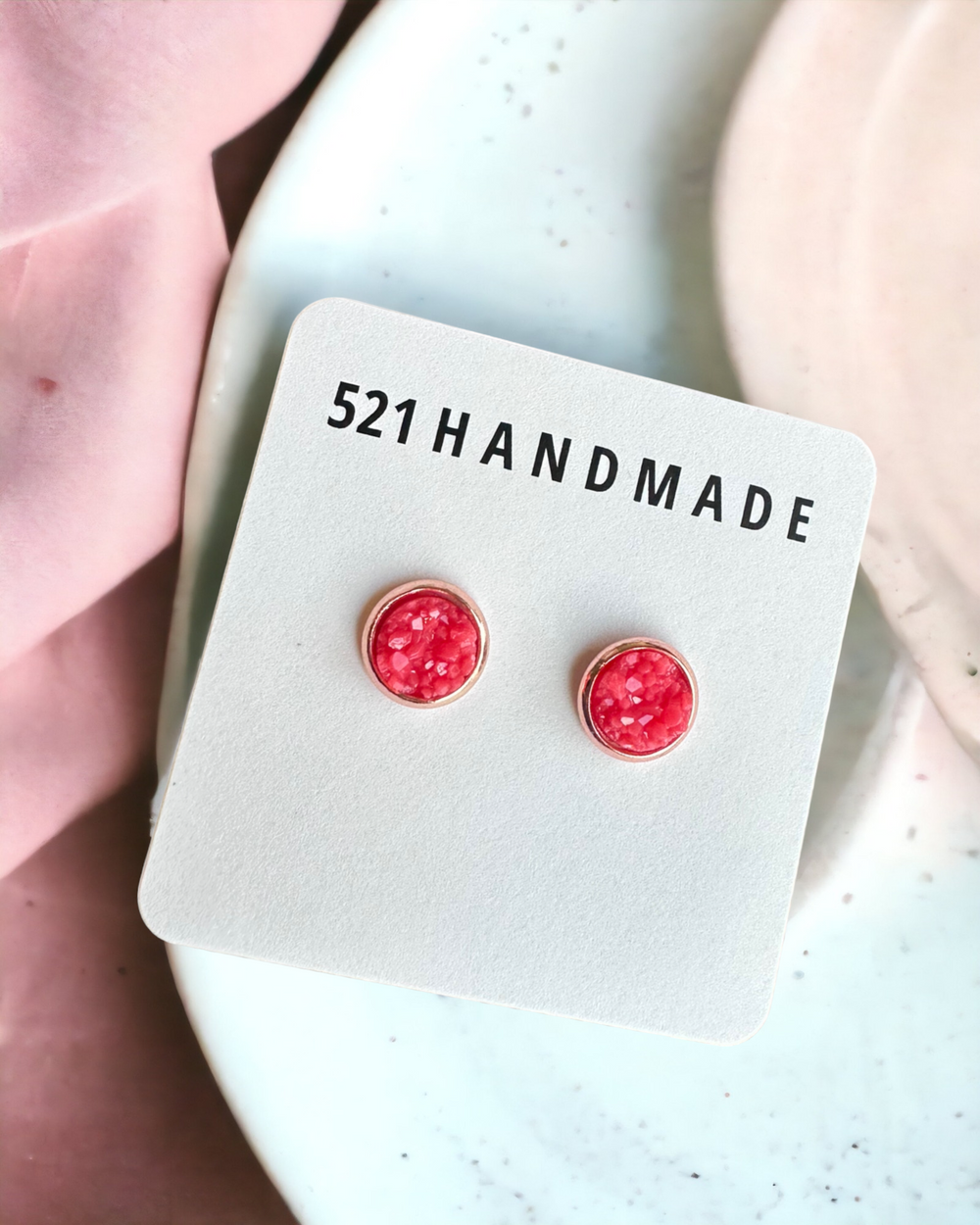 8mm Watermelon Druzy Stud