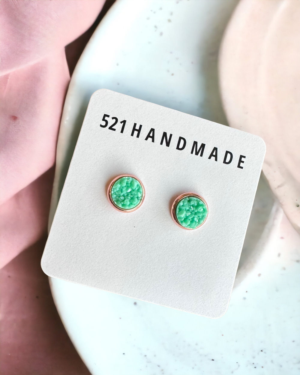 8mm Bright Green Druzy Stud