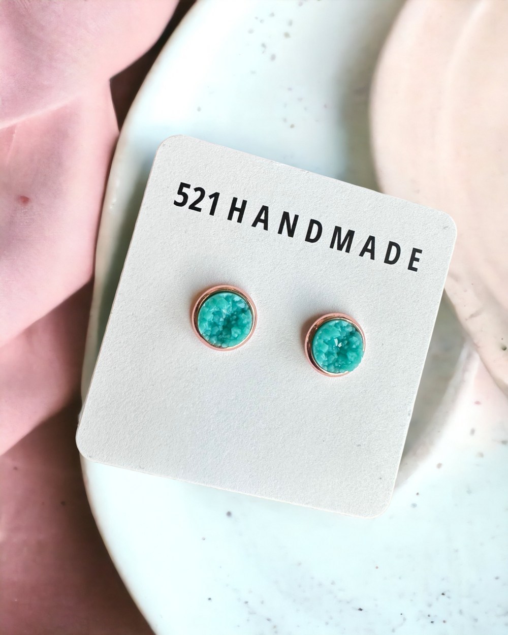 8mm Beachy Turquoise Druzy Stud