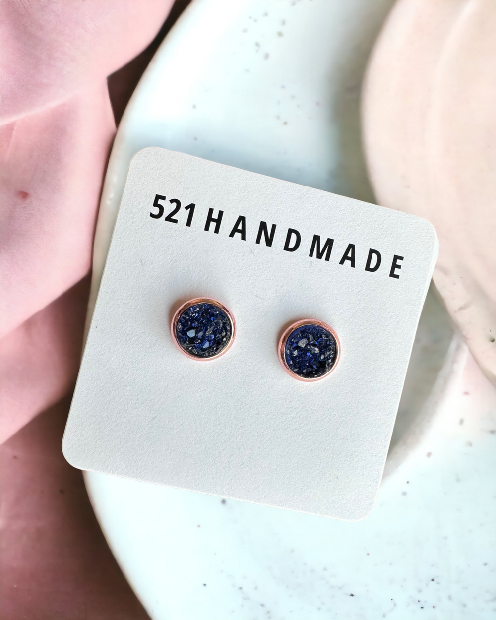 8mm Navy Blue Druzy Studs