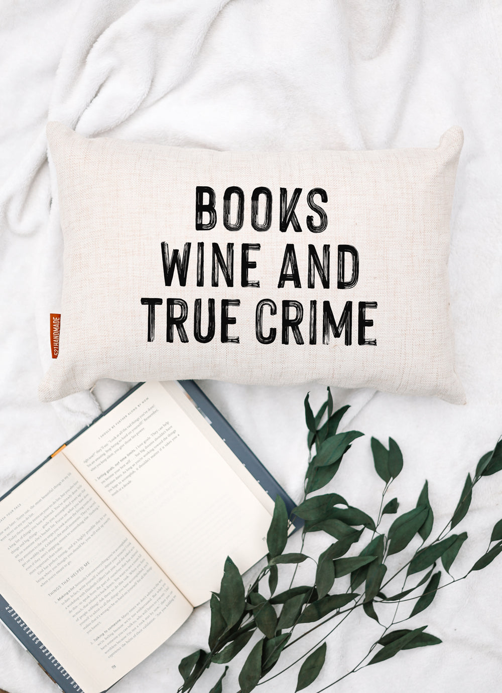 Book Pillow - Books, Wine, & True Crime