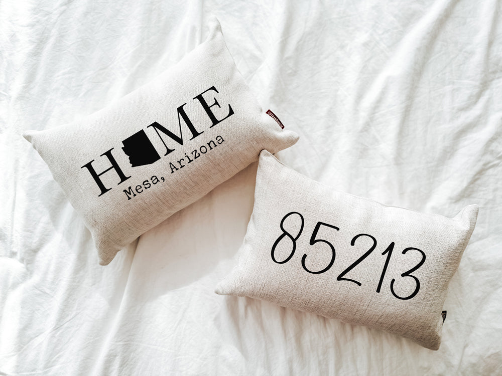 Home State Zip Code Pillow - Double Sided Print